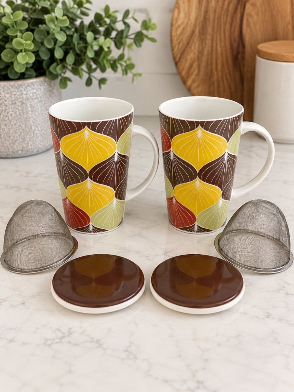 TEAVANA 2014 STARBUCKS Enlightened Chai Infuser Mugs 16oz Complete Set of 2